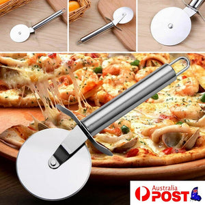 Pizza Wheel Cutter Stainless Steel Slicer Chopper Knife Blade w/ Handle Kitchen