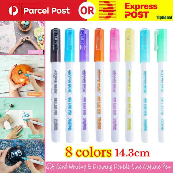 8 Colors Gift Card Writing & Drawing Double Line Outline Pen Two-line Color Pen