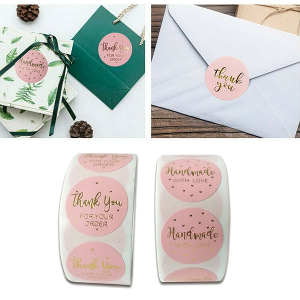 500Pcs/roll Thank You Stickers Wedding Flower Baking Handmade Adhesive Label Diy