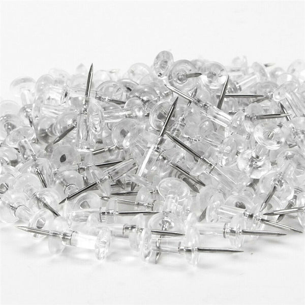 100PCS Clear Push Pins Transparent Drawing Pins Notice Board Cork Board Office