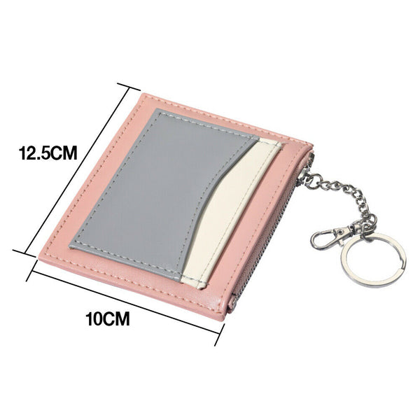 Women's Slim Leather Wallet Small Coin Cash Credit Card Holder With Key Chain