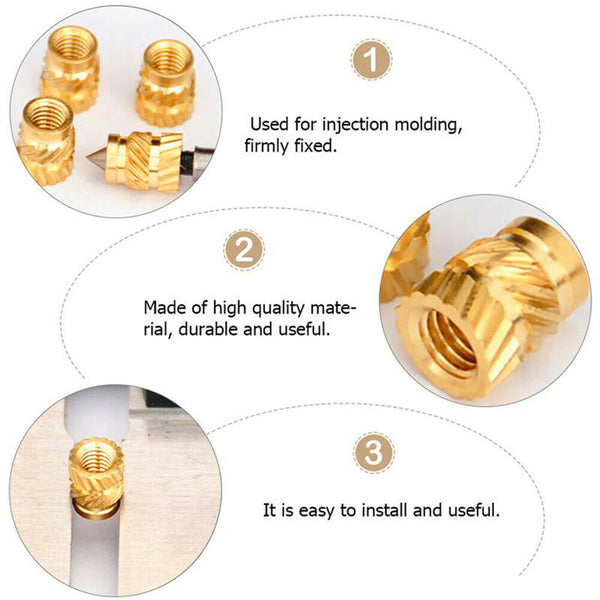 100pcs M3 Copper Threaded Insert Nuts Round Knurl Thread Screw Tone In Stock