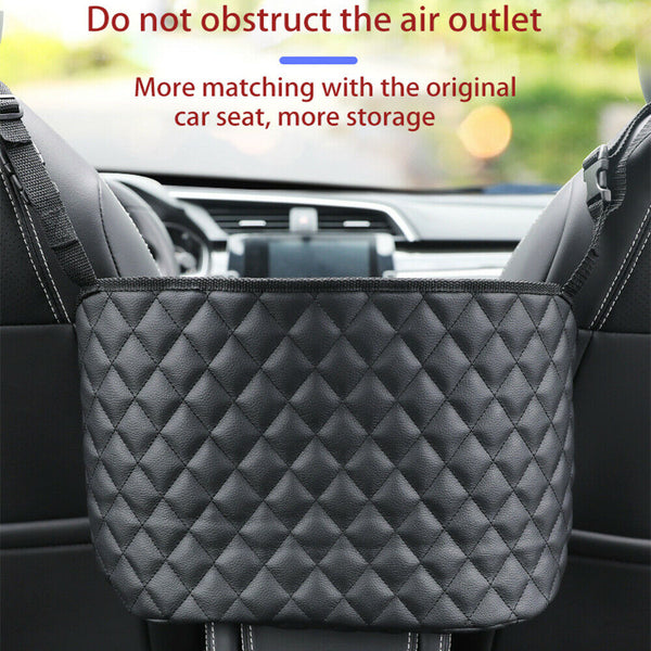 Black Car Net Pocket Handbag Holder PU Leather Between Car Seat Storage Organize