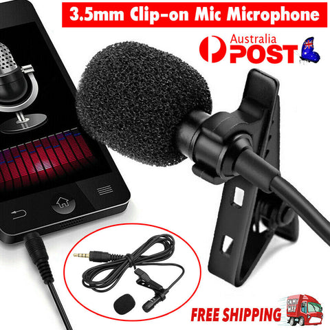 Clip-on Mic Microphone 3.5mm Lapel Lavalier for iPhone & Android Smartphones PC