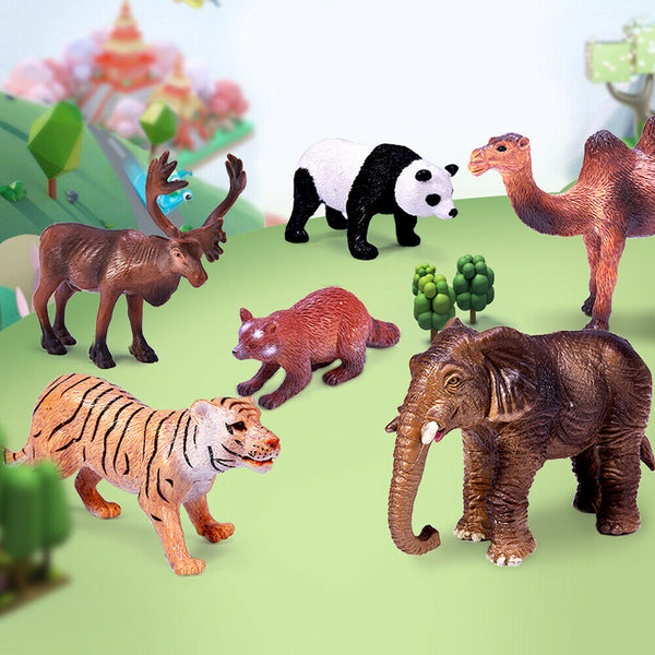 WENNO 6PCS Kids Plastic Figures Asian Animals Panda Tiger Elephant Camel Toys