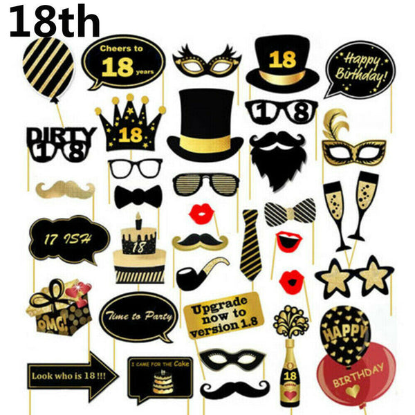 36PCS 18th/21st/30th/40th/50th/60th Birthday Party Photo Booth Props Decorations