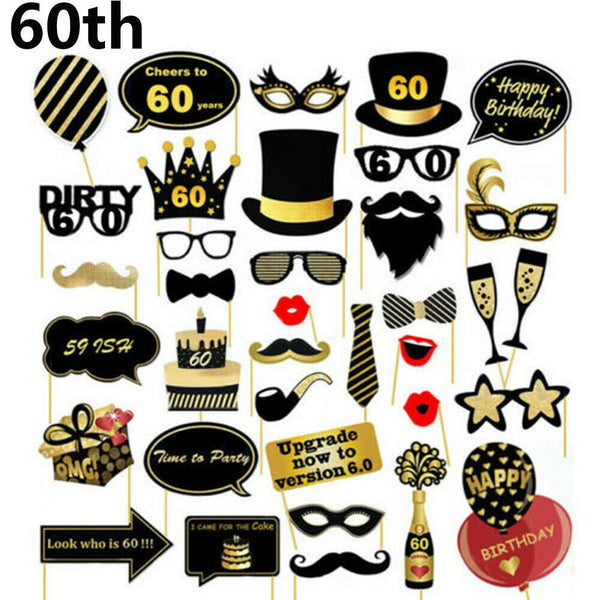 36PCS 18th/21st/30th/40th/50th/60th Birthday Party Photo Booth Props Decorations