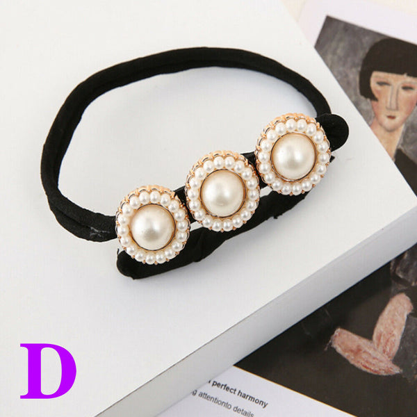 1*Fashion Flower Pearl Hairpin Bun Maker Twist Headband Lazy Hair Accessories