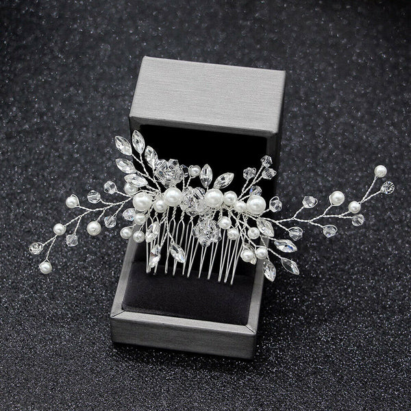 Women Crystal Pearl Headband Bridal Vine Headpiece Hair Wedding Headdress Comb