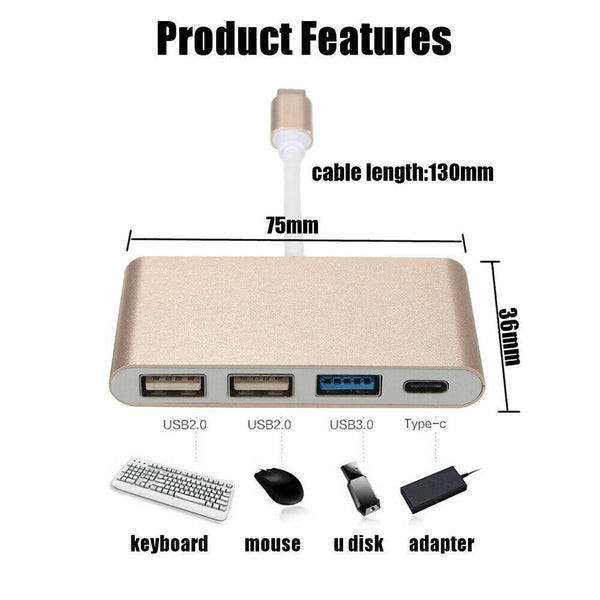 Type C USB-C 3.1 to 4-Port Hub USB 3.0 2.0 Charging Adapter For Thunderbolt AU