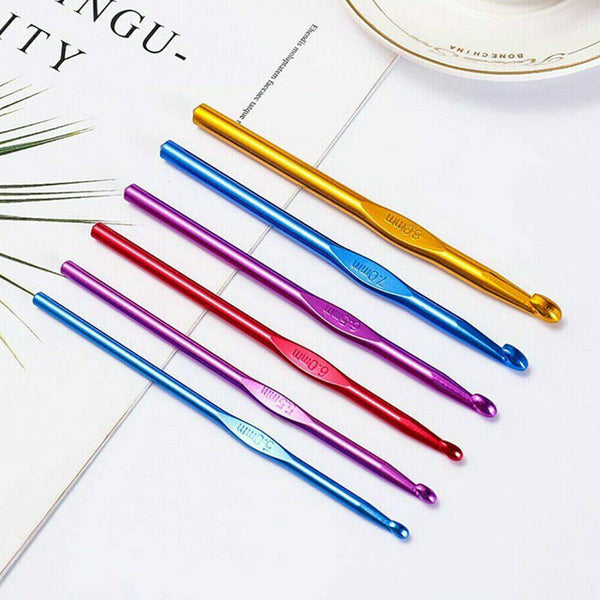 12X Multi Coloured Alumina Crochet Hooks Yarn Knitting Needles 2-8mm Size Set