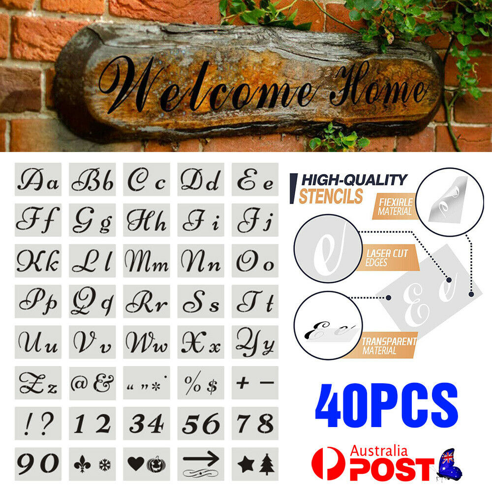 40pcs English Letter Stencils for Painting on Wood Reusable Alphabet Stencil