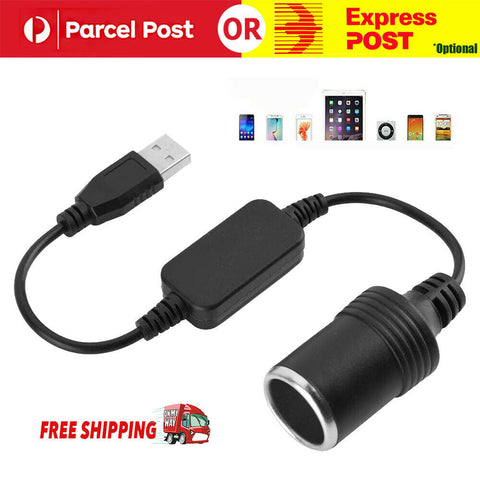 USB Port to 12V Car Cig Lighter Socket Female Converter Adapter Cable 10W