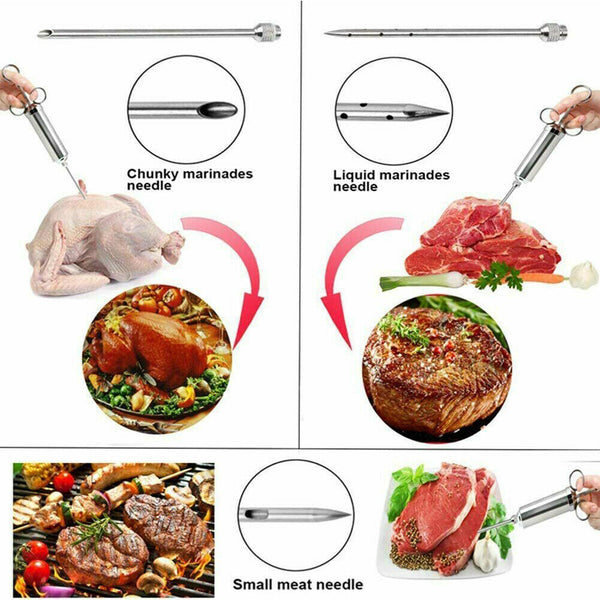 Meat Seasoning Injector Syringe Kit Marinade Turkey Basting Flavor Food BBQ Tool