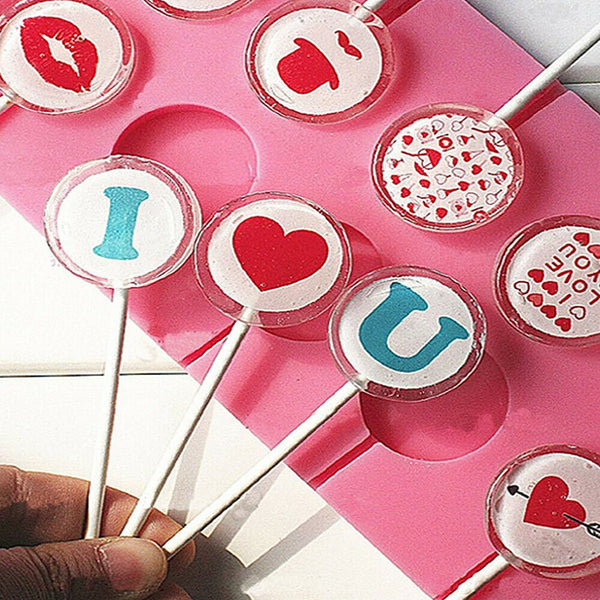 Round Silicone Lollipop Mould Baking Hard Candy Mold 12 Capacity DIY Sticks Set