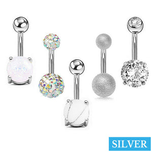 5PCS Belly Button Rings Navel Bars Surgical Steel Stone Body Piercing Jewellery