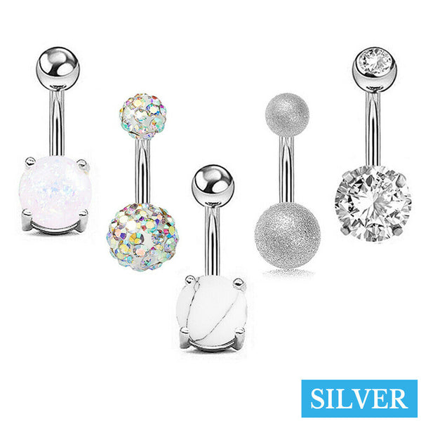 5PCS Belly Button Rings Navel Bars Surgical Steel Stone Body Piercing Jewellery