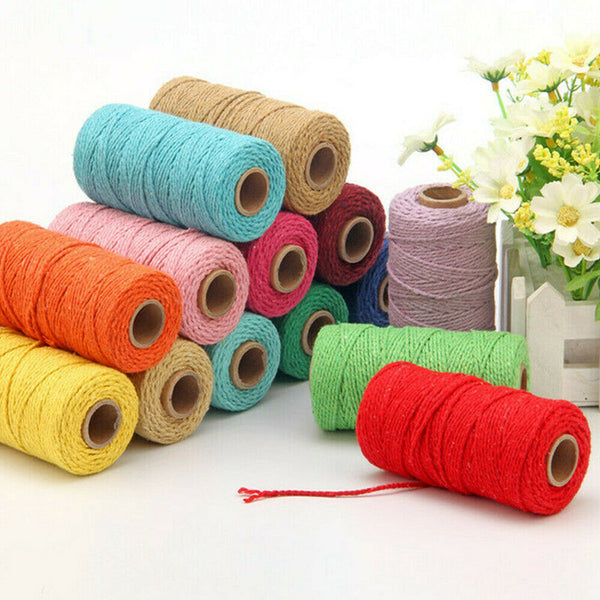 2MM 100m Hand Craft Colorful Cotton Macrame Cord Rope DIY Twisted String Rustic