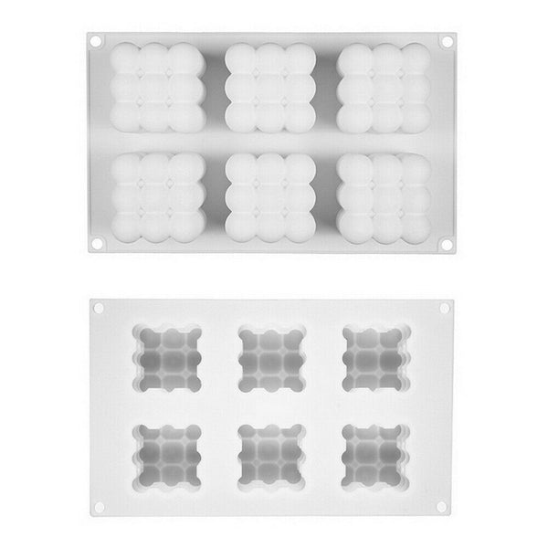 6 Cavities 3D Cube Candle Plaster Mould Silicone Square Bubble Cake Dessert Mold