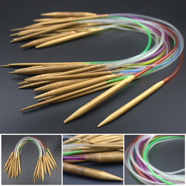 18PCS 40CM-120CM Tube Carbonized Circular Bamboo Knitting Needles Yarn Tools AU