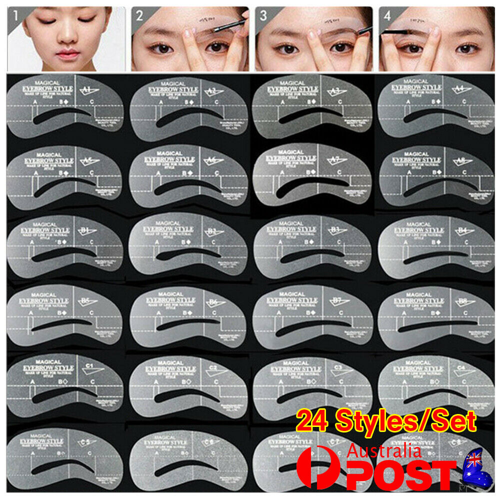 24PCS Eyebrow Stencil Template Models Brow Shaper Filler DIY Eye Makeup Tool Set