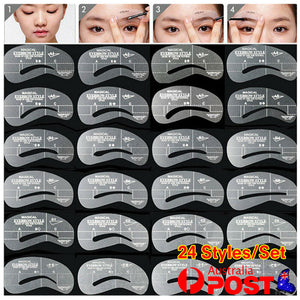 24PCS Eyebrow Stencil Template Models Brow Shaper Filler DIY Eye Makeup Tool Set