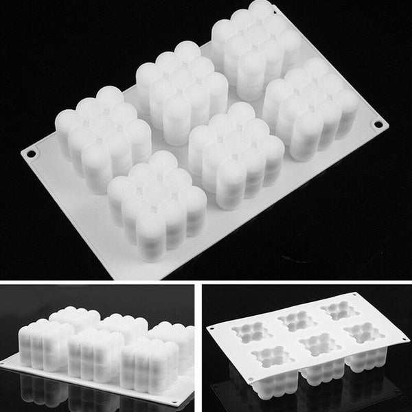 6 Cavities 3D Cube Candle Plaster Mould Silicone Square Bubble Cake Dessert Mold