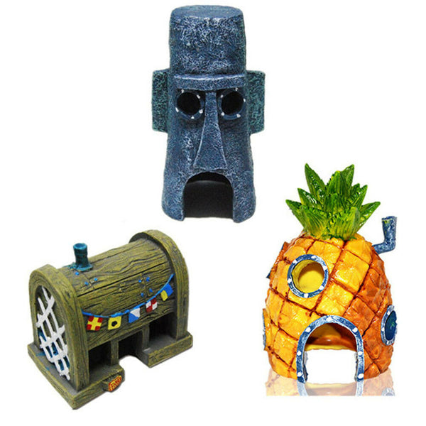 AU 1/3pcs Sponge Bob Pineapple House Hole Fish Tank Decoration Aquarium Ornament