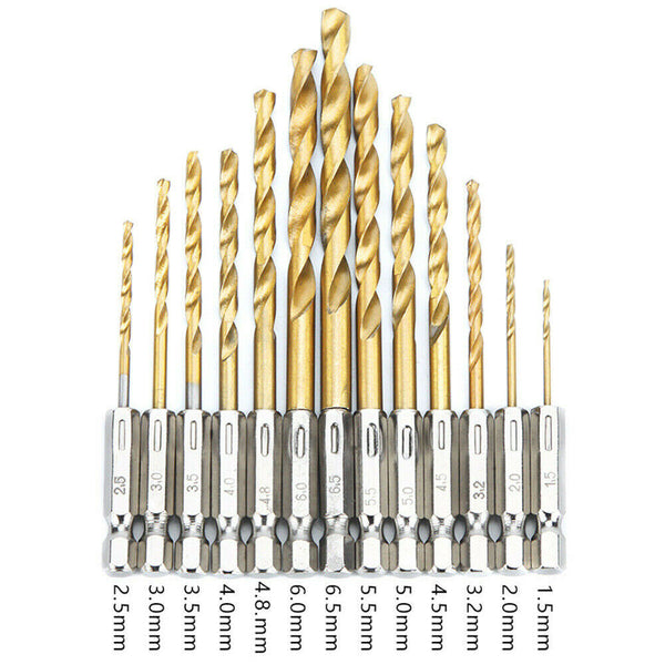 13Pcs HSS Hex Shank Quick Change Titanium Coated Shank Twist Drill Bit Set AU