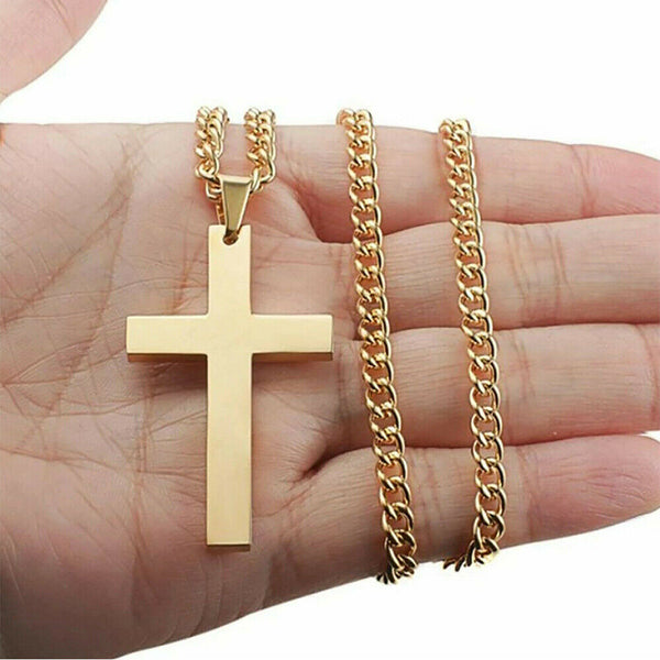 Necklace Cross Pendant Steel Stainless Chain Men Women Religious Jesus Crucifix