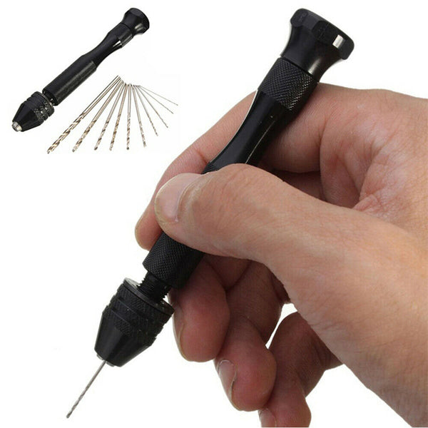 Mini Micro Hand Drill Bit with Keyless Chuck + 10 Twist Drills Rotary Tool BI338