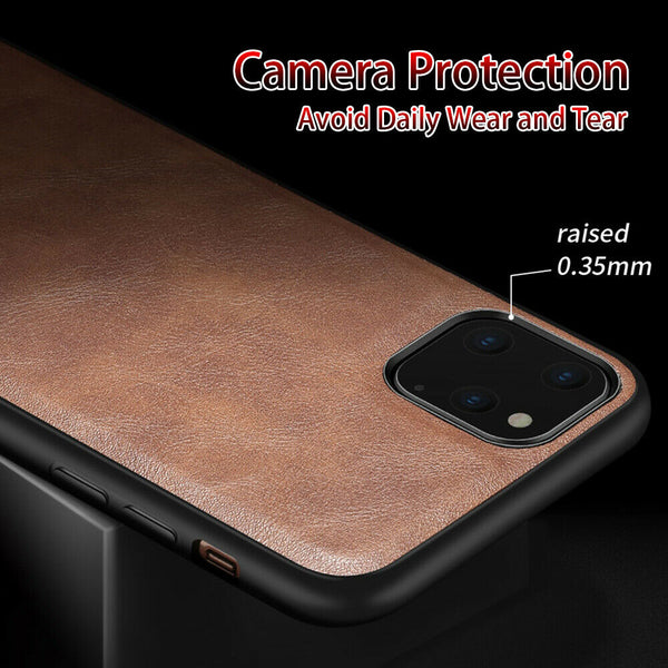 For iPhone 11 Pro Max Back Case Genuine Leather Bumper Cover