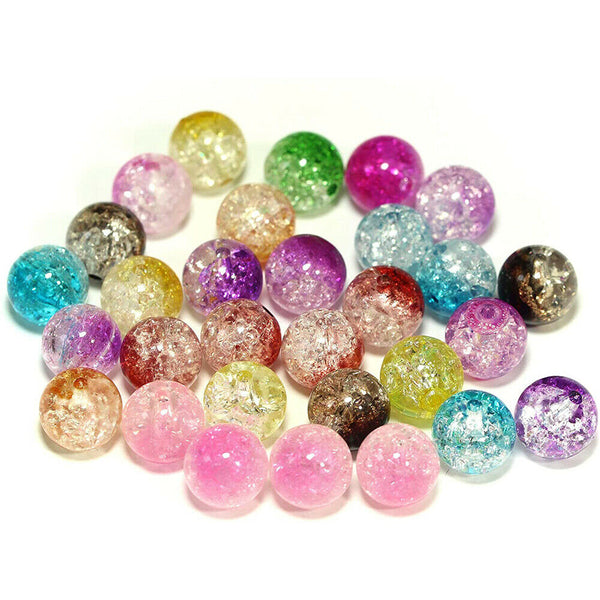 60Pcs Crackle Beads Acrylic Plastic Round Mixed Crackled Jewellery Making 8MM