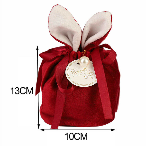 1-10pc Easter Rabbit Bunny Ears Velvet Candy Bag Bowknot Jewelry Pouch Gift Bags