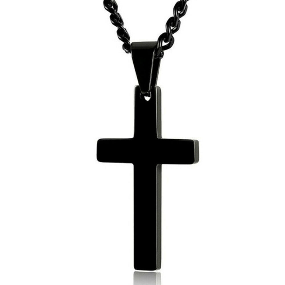 Necklace Cross Pendant Steel Stainless Chain Men Women Religious Jesus Crucifix