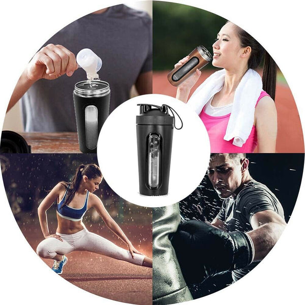 700ml Sport Water Bottle Protein Stainless Steel Milkshake Shaker Drink Cup AU