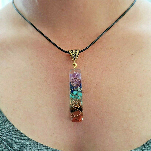 Chakra Crystal 7 Stone Necklace Reiki Yoga Orgone Pendant Healing