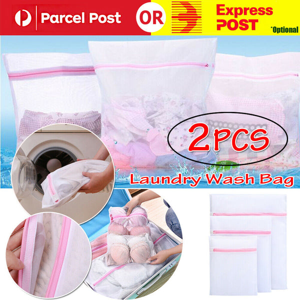 2x Laundry Wash Bag Thicken Washing Aid Zipper Mesh Clothes Bra Delicate S/M/L