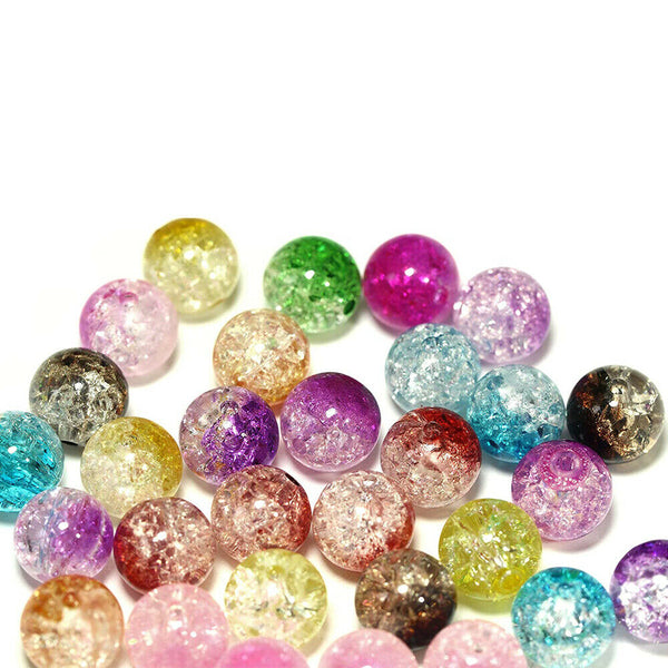 60Pcs Crackle Beads Acrylic Plastic Round Mixed Crackled Jewellery Making 8MM