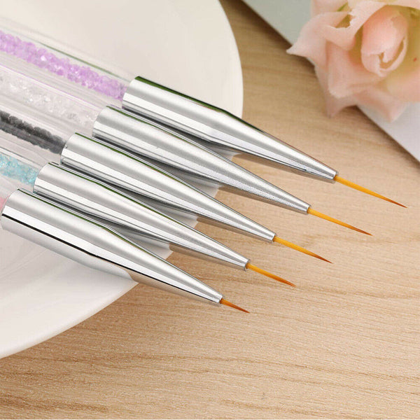 AU 5 Nail Art Liner Brushes Dual-ended Fine Line 3D Drawing Dotting Brush Set