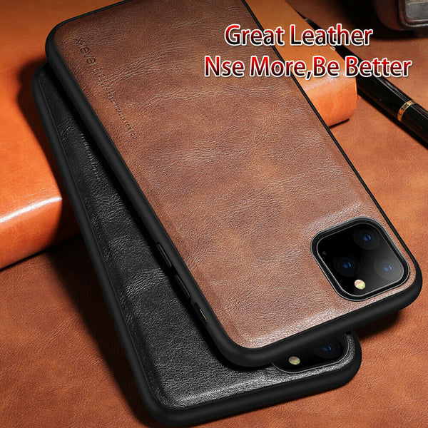 For iPhone 11 Pro Max Back Case Genuine Leather Bumper Cover