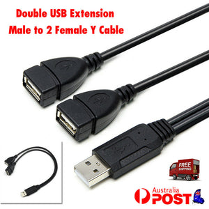 Double USB Extension 1 Male To 2 Female Y Cable Cord Power Adapter Splitter