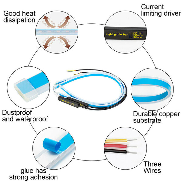 AU 2x60cm Sequential LED Strip Indicator Turn Signal DRL Daytime Running Lights