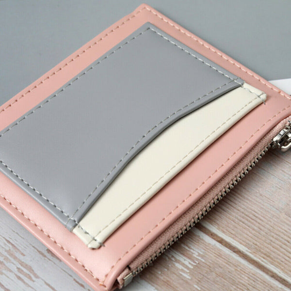 Women's Slim Leather Wallet Small Coin Cash Credit Card Holder With Key Chain