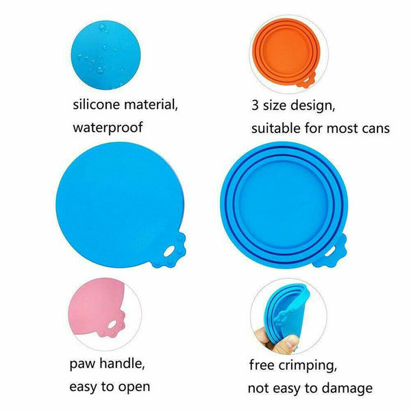 3/6x Pet Food Can Cover Lid Dog Cat Pet Tin Silicone Reusable Storage Cap Top