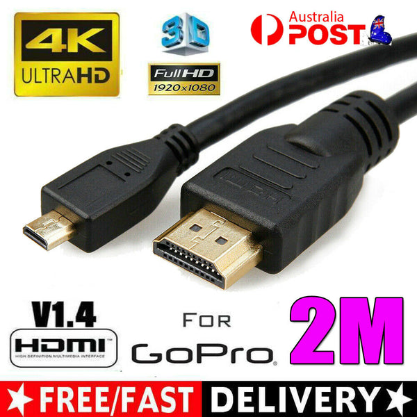 Micro HDMI to HDMI Cable Male 2M v1.4 Full HD 1080P 4K For GoPro Hero 3 4 5 6 7