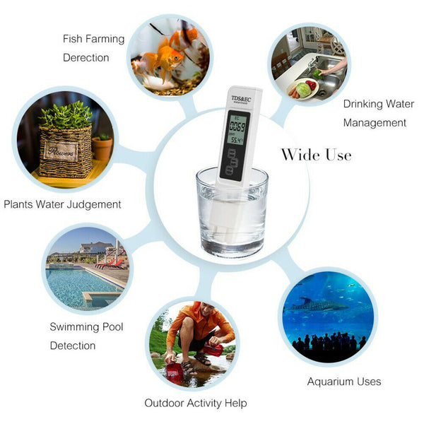 Digital Water Quality Meter Test Pen TDS EC Temp PPM Tester Hydroponics Aquarium