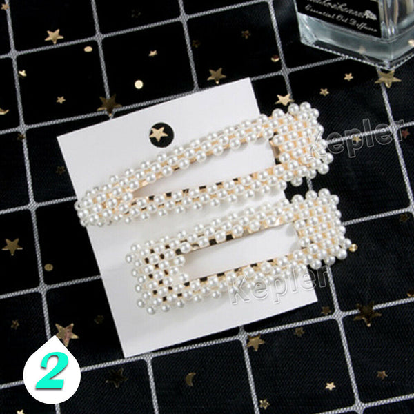 Popular Women Pearl Hair Clip Snap Barrette Stick Hairpin Hair Accessories Gift