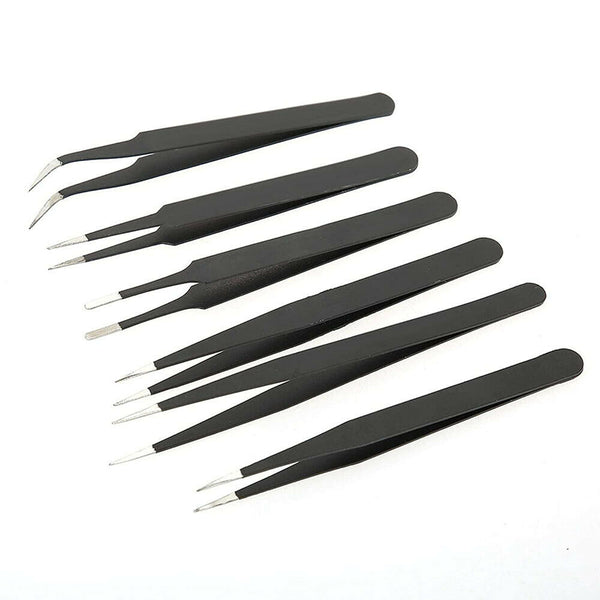 6/12x Tweezers Kit Stainless Steel Anti-static Nail Eyebrow Electronic Jewellery