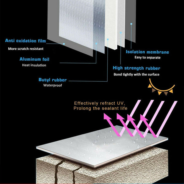 5m Waterproof Tape Butyl Rubber Aluminium Foil Roof Pipe Caravan Repair Flashing